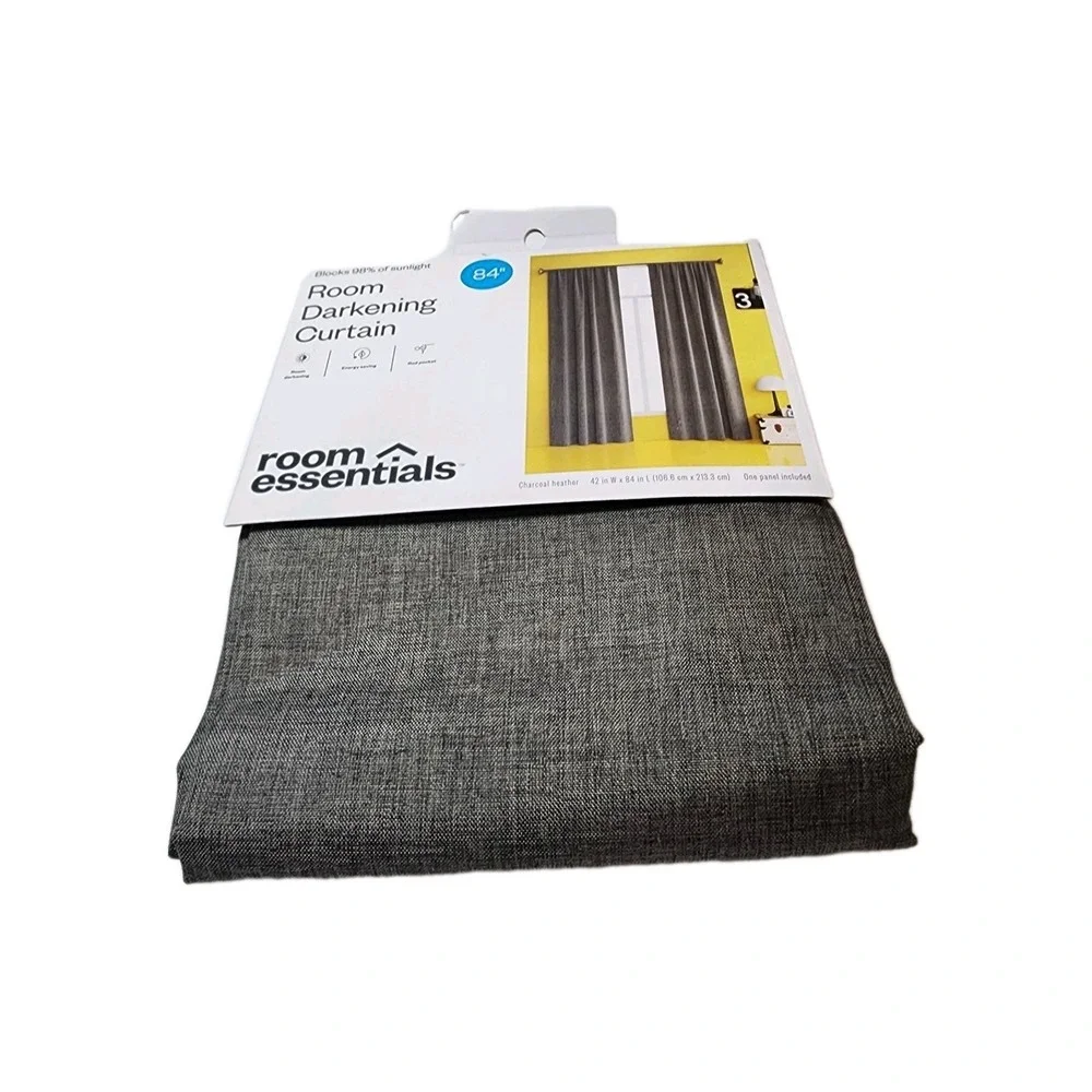 Room Darkening Curtain 42x84 In Charcoal Heather Room Essentials New